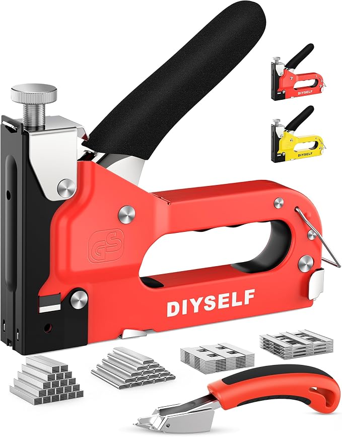 DIYSELF Staple Gun for Wood, 4-in-1 Upholstery Staple Gun Heavy Duty, Fabric by DIYSELF