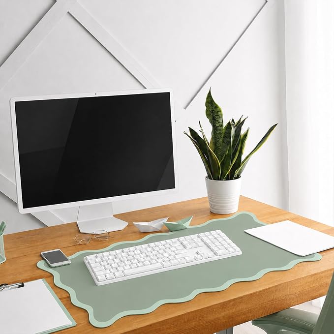 Hahafelt Scalloped Desk Mat Large Desk Pad Cute Coquette Table Mat Back to - Image 7