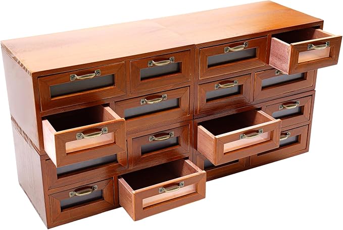Vintage Wooden Drawers Organizer, 16-Drawer Desktop Storage Box by LKOEWQZAMX