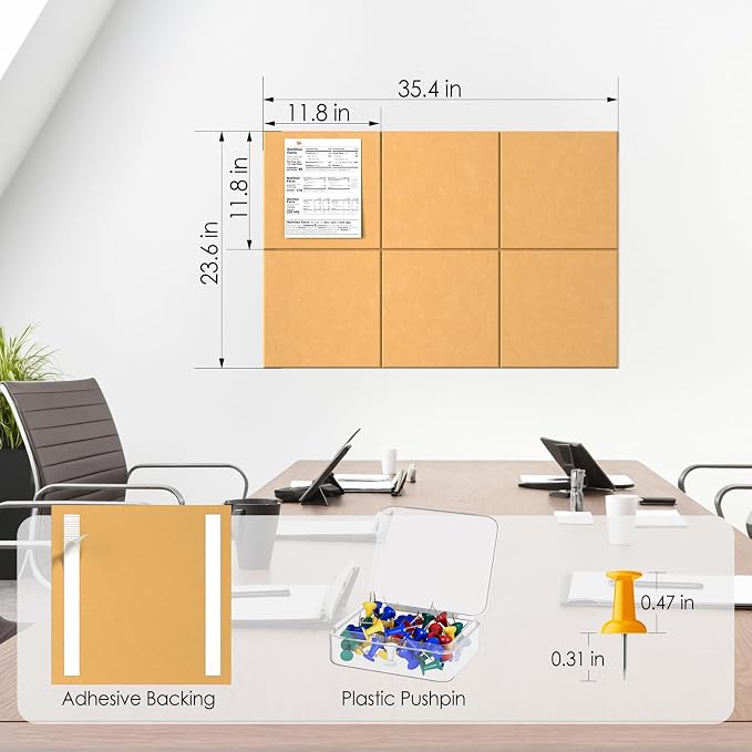 MaxGear Felt Bulletin Board 36" x 24", Mustard Yellow 6 Pack Felt Wall Tile | - Image 4