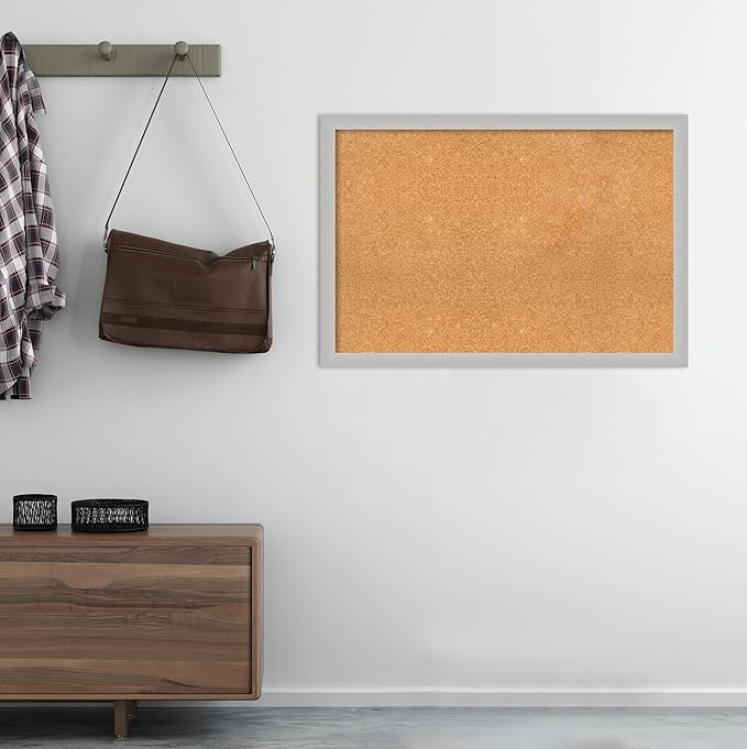 Amanti Art Natural Cork Board for Wall, 27x39 Vision Board with Silver Wood Frame, Large Corkboard Office Decor for Home Organization, Modern Contemporary Corkboard Pinboard to display items for home-DeskLoop Office