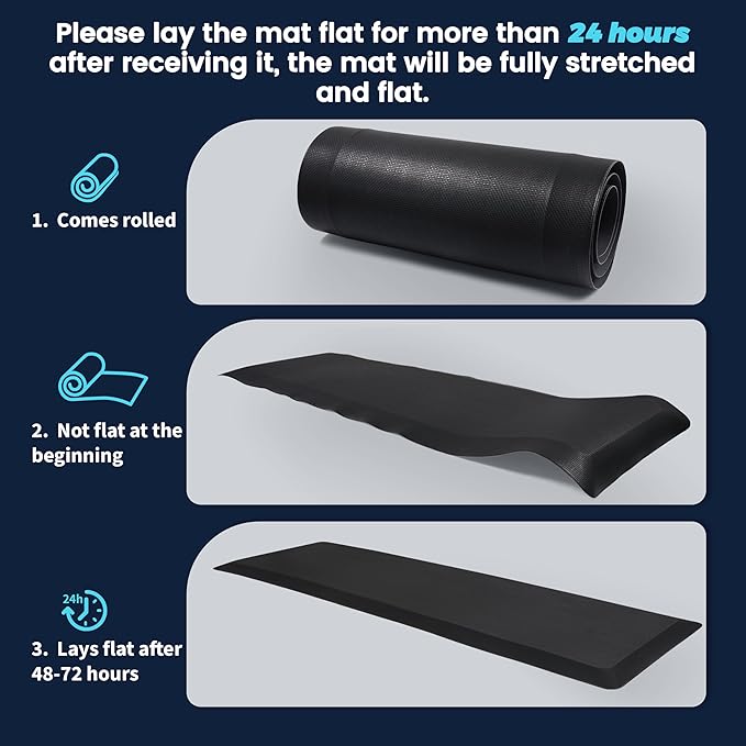 FEATOL Anti Fatigue Mat Industrial, Ergonomic Standing Floor Mat for Work for Stand, Black with Yellow Border Safety 24" x 70"-Support for Leg & Back Pain-DeskLoop Office