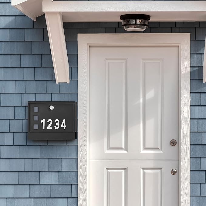 LAND·VOI Locking Mailbox Wall Mounted, Metal Postbox with Three Sets of Mail Box Number Stickers, 4 Keys, 14.4" x 4.5" x 11.2", Large Capacity, Black, AMB11B-DeskLoop Office