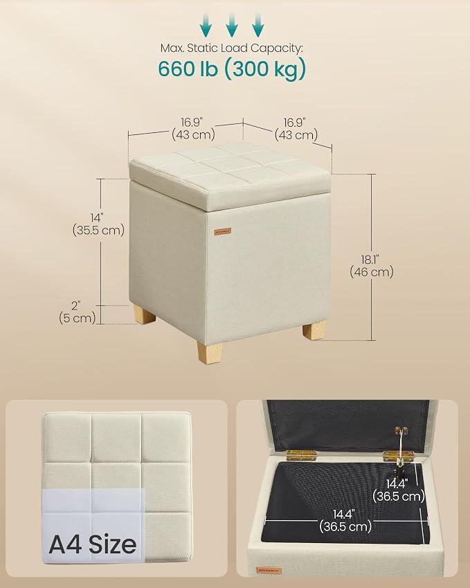 SONGMICS Square Storage Ottoman, Foot Stool Footrest - Image 2