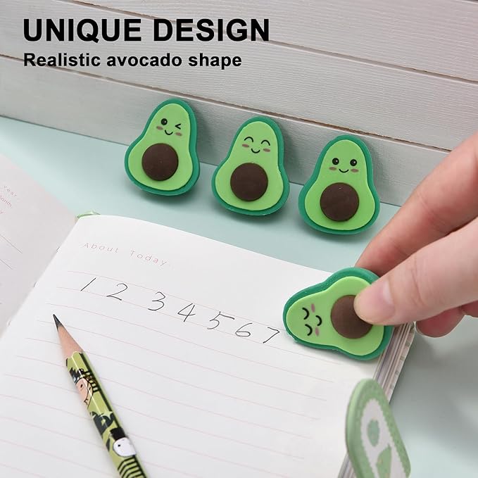 16Pcs Avocado Erasers for Kids Bulk, Kawaii Cute Novelty Fruit Eraser for School Classroom Supplies Party Favors-DeskLoop Office
