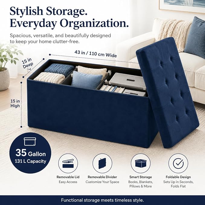 ALASDO 43 Inch Folding Storage Ottoman Bench - Image 5