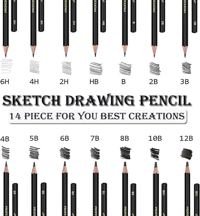 Heshengping Drawing Sketch Pencil Set 14pcs Sketching Pencils 12B 10B 8B 7B 6B - Image 5