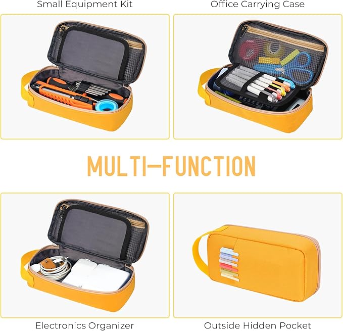 ECHSRT Big Pencil Case, Aesthetic Portable Zipper Pencil Bag with Hidden Pocket, Special Pouch for Men Women Adults, Stationery Organizer Pen Cases for Office Travel, Yellow-DeskLoop Office