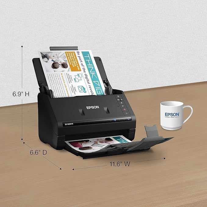Epson Workforce ES-500W II Wireless Color Duplex Desktop Document Scanner for PC and Mac, with Auto Document Feeder (ADF) and Scan from Smartphone or Tablet-DeskLoop Office