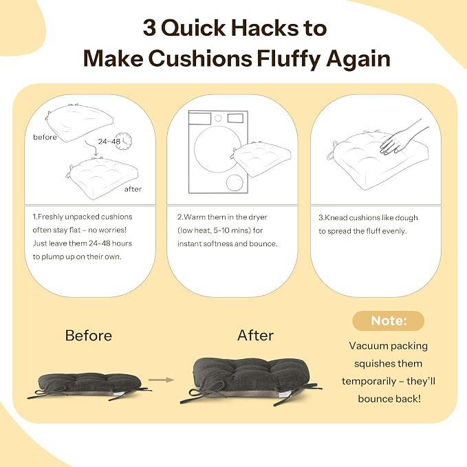Chair Cushions for Dining Chairs 2 Pack, Dark Grey | Non-Slip, - Image 7