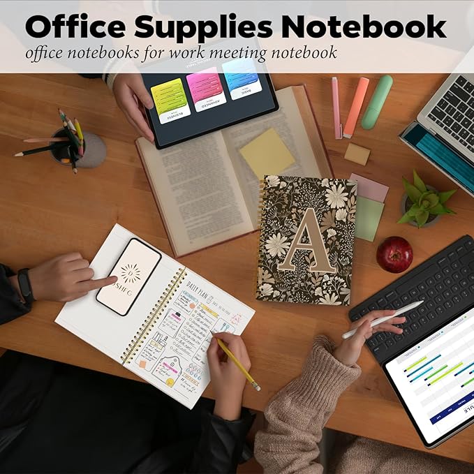 Initial A Personalized Journaling Notebooks, Boho Floral Journal Notebook for Women Girls, Costom Monogrammed Gifts for Women Mom Girls Friends, Letter Spiral Notebook, 5.5x8.3-DeskLoop Office