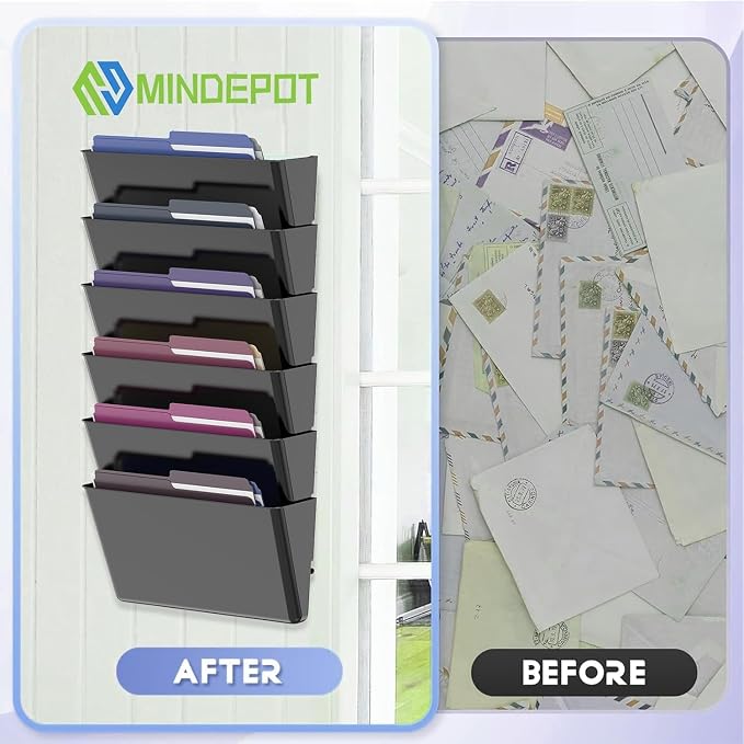 MINDEPOT 5 Pockets Acrylic Wall File Organizer, Plastic Hanging Wall File Holder - Image 4