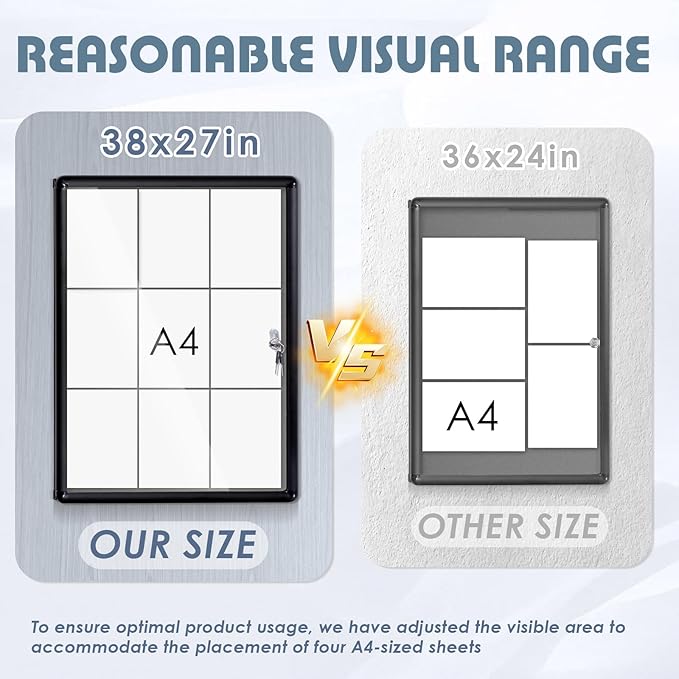 Enclosed Bulletin Board Lockable Display Case Message Board with Locking Door for Indoor, Grey Felt, Black Aluminum Frame, 38 X 28 in-DeskLoop Office