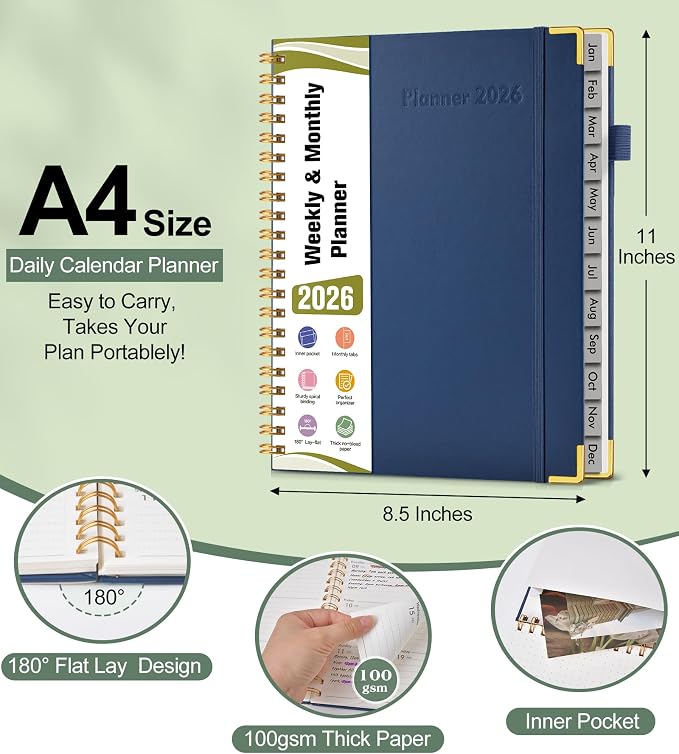 2026 Planner, Hardcover Leather Weekly and Monthly Planner, January 2026 - Image 5