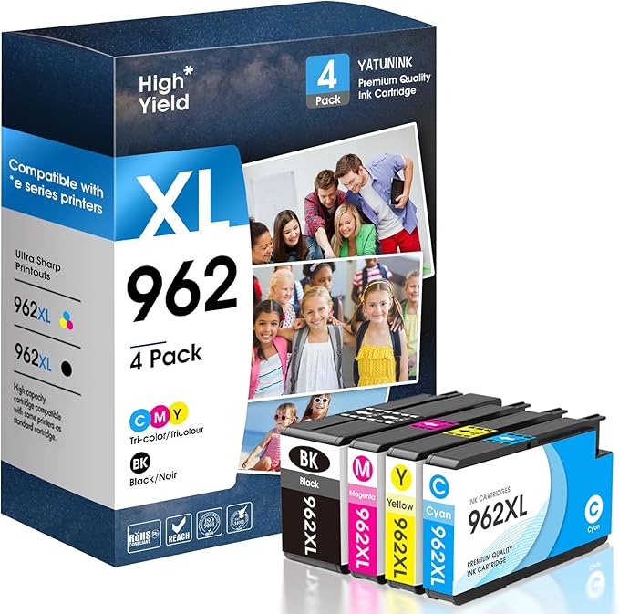 962XL Ink Cartridges Combo Pack Compatible for HP 962 Ink Cartridges Works with HP Officejet Pro 9015/9015e 9025/9025e 9020/9020e 9018/9018e 9010/9010e OfficeJet 9012/9012e (BK C M Y)-DeskLoop Office