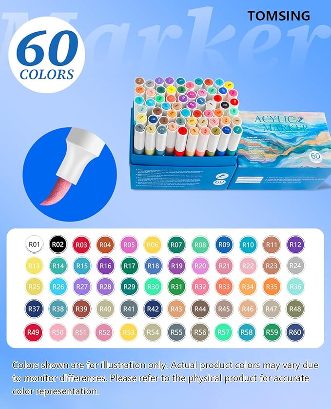 60 Brush Markers Pens,Water-based Ink and Quick-Drying,Painting Supplies Perfect for Plastic Sheets Fabric Bags Ceramics Stone Pottery Wood and Handmade Crafts（60 Colors）-DeskLoop Office