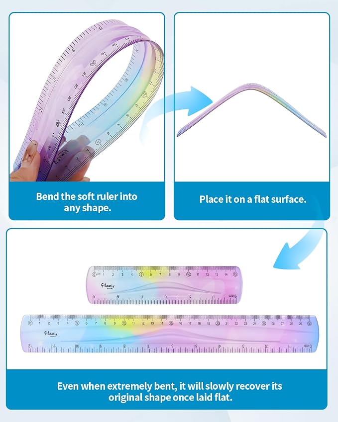 4 Pack Flexible Ruler Set, 12 Inch & 6 Inch Bendable Rulers - Image 4