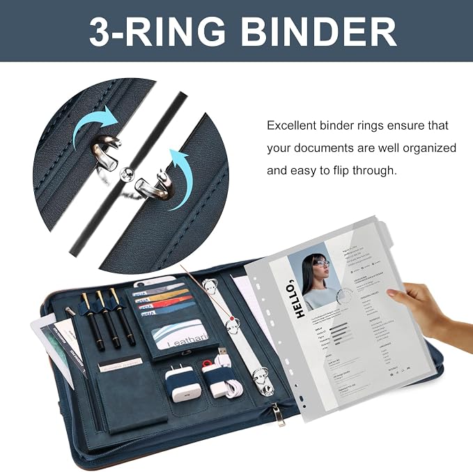 Leathario Portfolio Binder, Includes 5 Folder Index Dividers, 13 Inch Tablets - Image 8