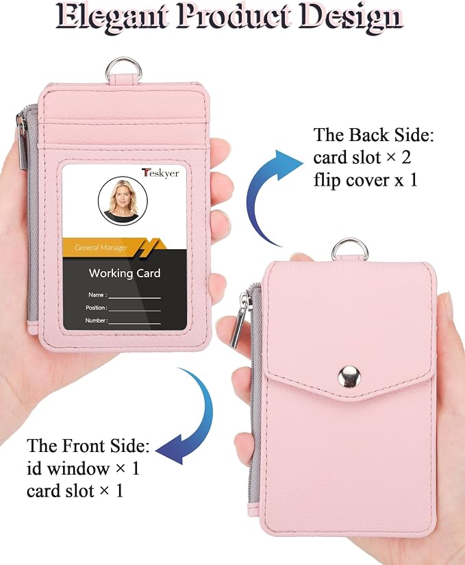 Teskyer ID Badge Holder with Lanyard, Lanyard Wallet, Lychee Linght Pink | - Image 4