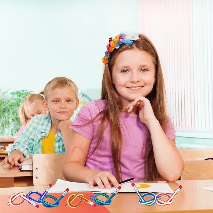 50 Pack Flexible Bendy Pencil, Colorful Stripe Soft Rubber Pencils - Image 6