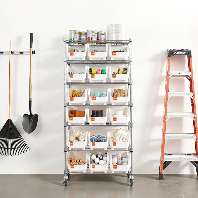 VEVOR 7-Tier Rolling Bin Storage Rack, 18 Organizer Bins, Bin Rack Storage - Image 2