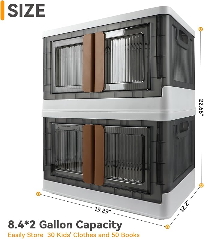 AssHMKIT Storage Bin, Plastic Cabinet, 8.4 Gallon Capacity, 2 Pack, Collapsible - Image 2