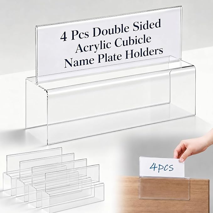 4 Pcs Double Sided Acrylic Cubicle Name Plate Holders Clear Plastic Name Plate by Anglechic