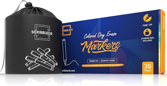 Scribbledo 36-Pack Black Fine Tip Dry Erase Markers by Scribbledo