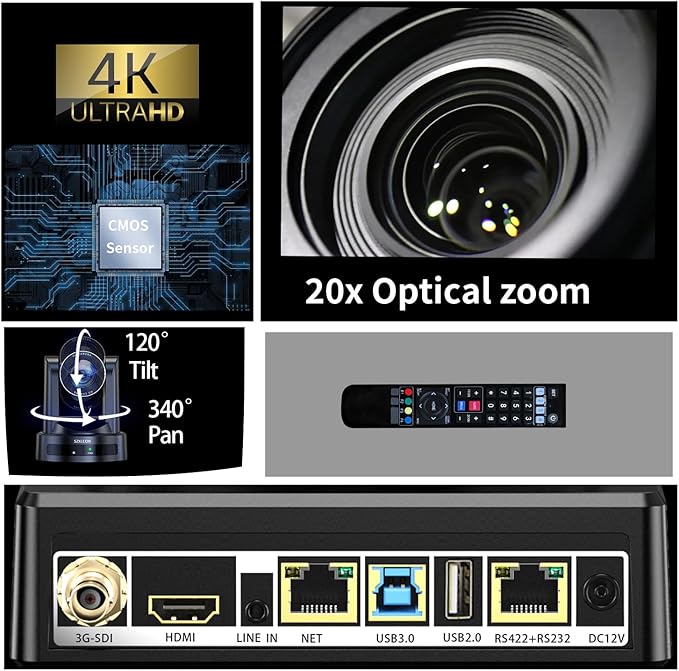 4K PTZ Camera with 20X Optical Zoom & AI Auto Tracking, HDMI/SDI/USB3.0/RJ45 Multi-Interface for Live Streaming, Video Conference & Church Events, vMix/Zoom/OBS Compatible-DeskLoop Office