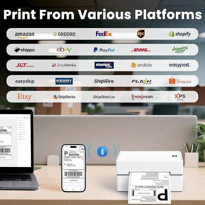 Bluetooth Thermal Label Printer, Wireless 4x6 Shipping Label Printers for Small Business, Compatible with Android&iOS and Windows, Address Label Printer for Amazon, Ebay, Shopify, Etsy, USPS-DeskLoop Office