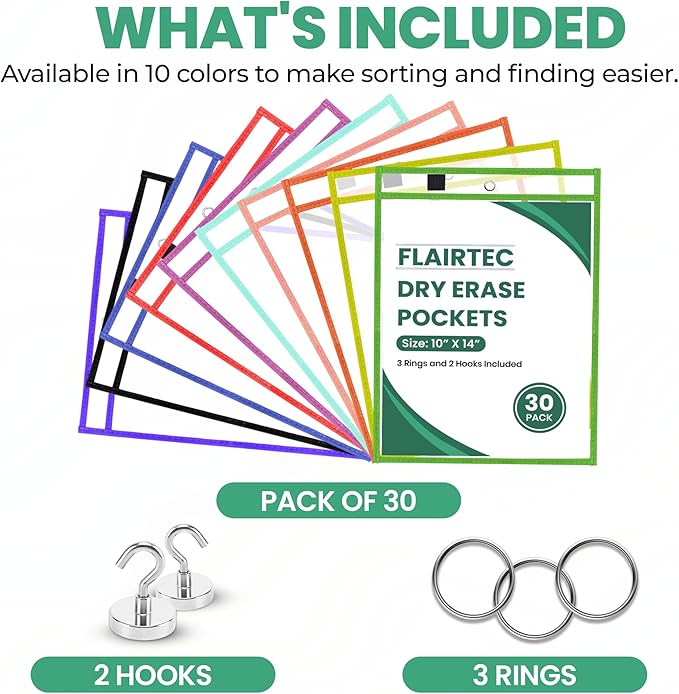 30-Pack Dry Erase Pockets – 10x14 Heavy Duty Sleeves - Image 3