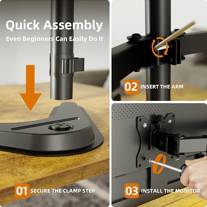 Claiks Dual Monitor Mount, Ergonomic Adjustable Monitor Arm for Max 32 inch Screens, Adjustable Computer Monitor Stand up to 40 lbs, VESA Mounting Holes 75&100mm, Black-DeskLoop Office