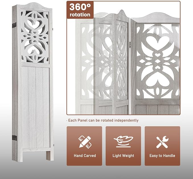 ALeesing 4 Panel Room Divider Fully Assembled, Carved Room Dividers and Folding - Image 6