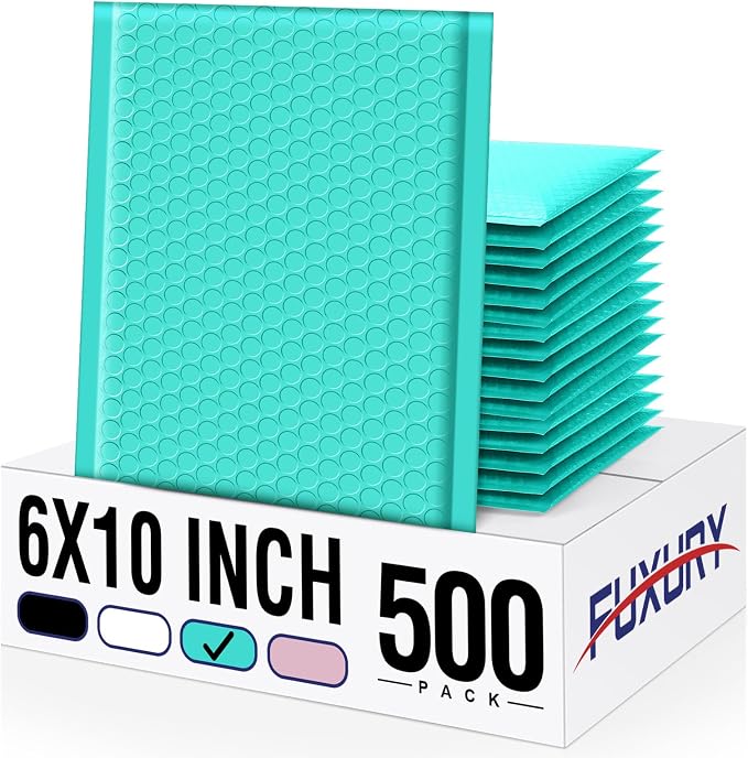Fuxury Teal Bubble Mailers 6x10 Inch, 500 Pack, Usable Size 6x9, Self Seal by Fuxury