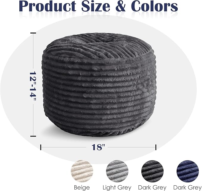 SHOUREN Stuffed Round Ottoman, Corduroy Pouf Ottoman Foot Rest - Image 2