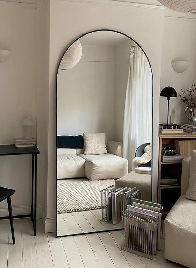 Full Length Mirror, Arched Floor Mirror, 41" x 81" Oversized Full Length Mirror, Freestanding, Full Body Mirror, Arch Mirror Full Length, Wall Mounted Mirror for Bedroom, Black-DeskLoop Office