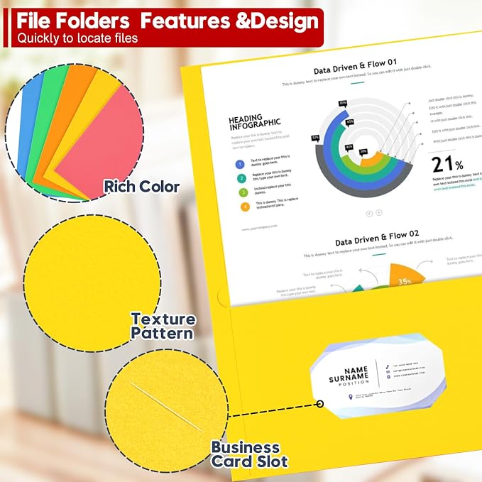 100 Pack Multicolor Paper Pocket Folders, 2 Pocket File Folders Letter Size - Image 2