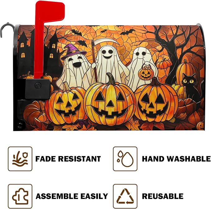 Halloween Spooky Ghost Pumpkin Mailbox Cover Magnetic Standard Size Fall - Image 5