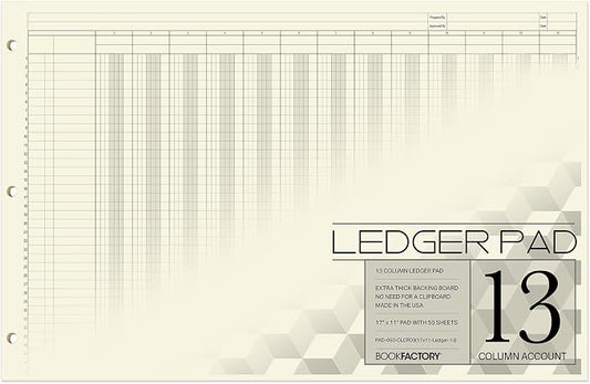 BookFactory Ledger Pad Large 13 Column Accounting Ledger Columnar Pads by BookFactory