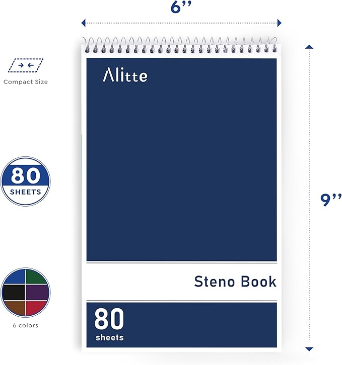 Steno Pads Spiral 6x9-12 Pack Assorted Bright Colors - Perfect for Work, School, and Home Use, Easy Tear-Off Pages, Gregg ruled, White Paper - No Ink Bleeds - 80 Sheets-DeskLoop Office