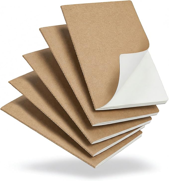 5 Pack Blank Kraft Notebooks A5, Unlined Composition Journals, 80gsm Paper by Foliom