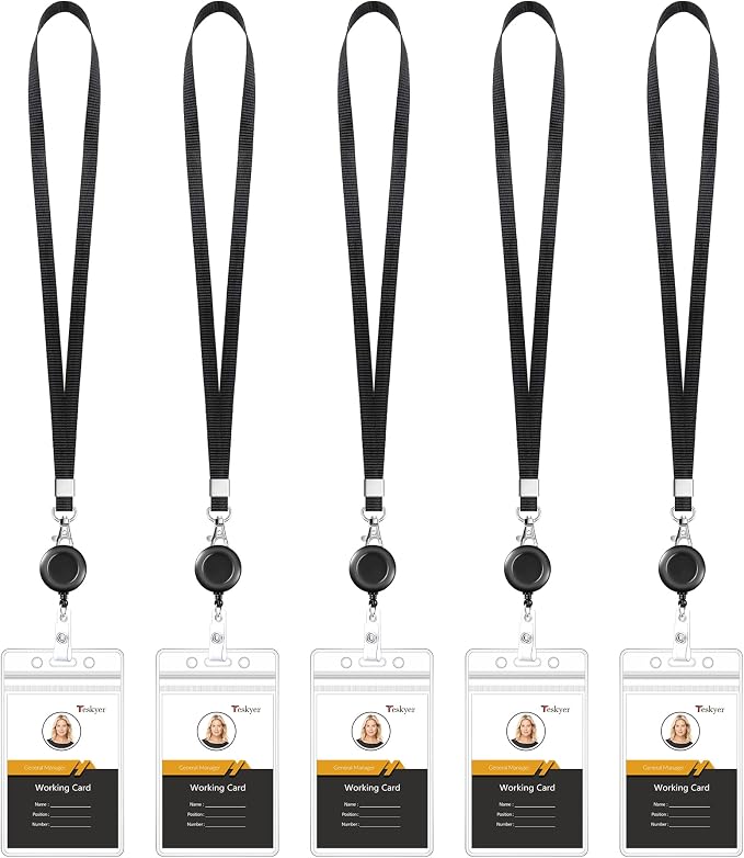 Teskyer Retractable Lanyards for ID Badges, 5 Pack | Durable Nylon Lanyard by TESKYER