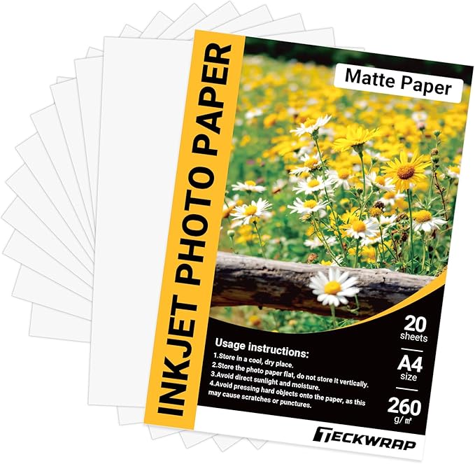TECKWRAP Matte Photo Paper 8.5" x 11" - 69lb Photo Paper for Inkjet Printer Paper, Ideal for Portrait Photography, 20 Sheets, Smudge-Proof-DeskLoop Office