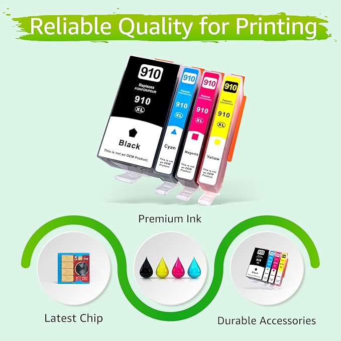 greencycle 910XL Ink Cartridges Replacement for HP Ink 910 910Xl Black and Color Combo Pack Compatible with OfficeJet 8010 8015 8018 8022,OfficeJet Pro 8020 8030 8025 8028 8035 Printer (BCMY-4 Pack)-DeskLoop Office