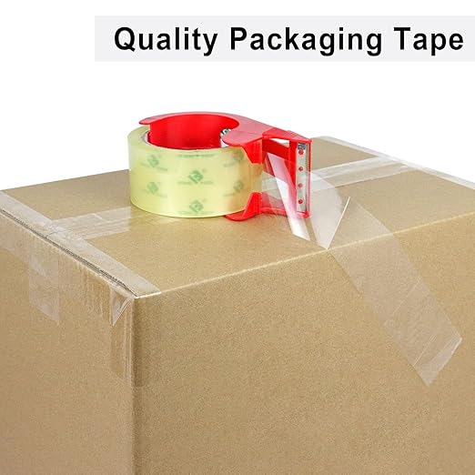 BOMEI PACK 6Rolls Clear Yellowish Packing Tape Refills, 2.4 Mil 1.88 Inch x 60 Yards, Packaging Tape with Dispenser for Moving, Shipping and Storage-DeskLoop Office