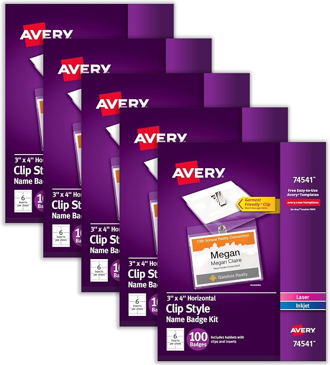 Avery Customizable Name Badges, Clip Style, 100 per Pack, 500 Total by Avery