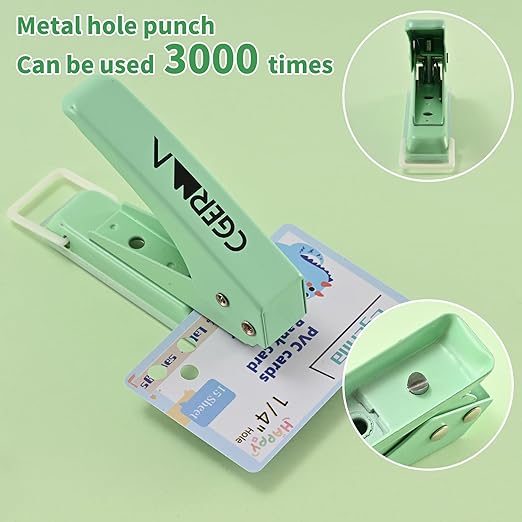 Single Hole Puncher, 1/4" Hole, 50% Labor Savings, Heavy Duty Metal Punch, 15 Sheet Capacity, for ID Cards, Chipboard, Art Project, Crafts Easy Punching, Green-DeskLoop Office