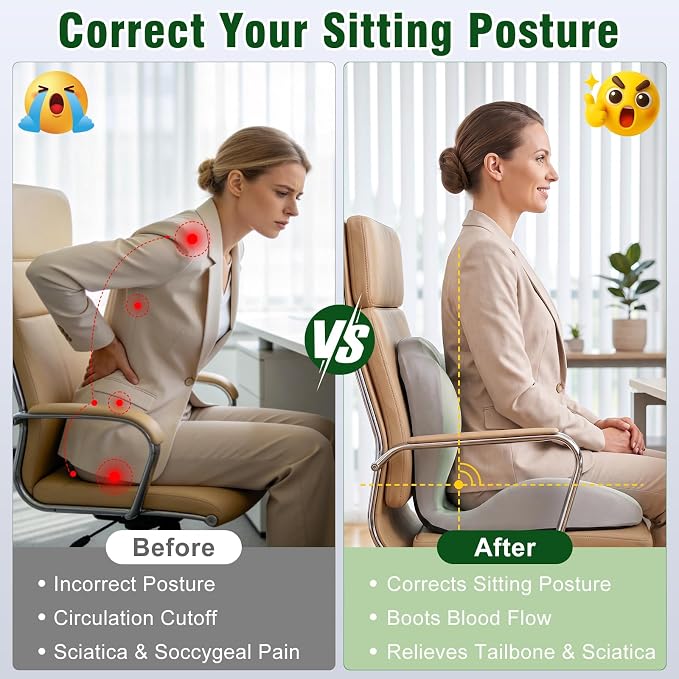 Car Seat Cushion with Lumbar Support Pillow, Memory Foam Office Chair Cushion - Image 5