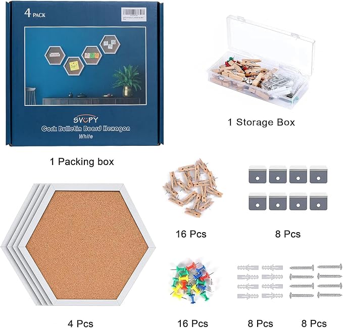 Cork Bulletin Board Hexagon White, Small Framed Corkboard Tiles - Image 6
