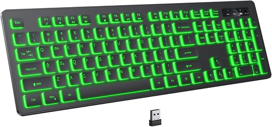 Backlit Wireless Keyboard, 2.4G Silent Wireless Light Up Keyboard, Full Size Computer Keyboards with 7 Colored Backlits, Rechargeable Keyboards for Windows, PC, Laptop (Black, Normative)-DeskLoop Office
